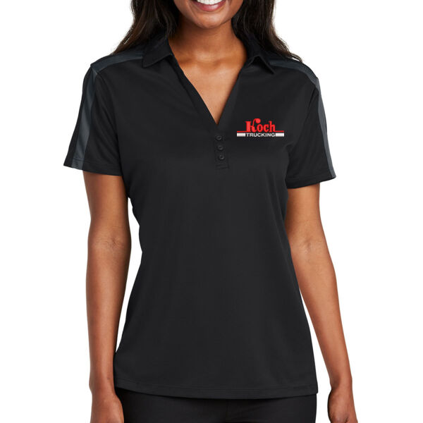 Port Authority® Ladies Silk Touch™ Performance Colorblock Stripe Polo - Embroidered Logo Thumbnail