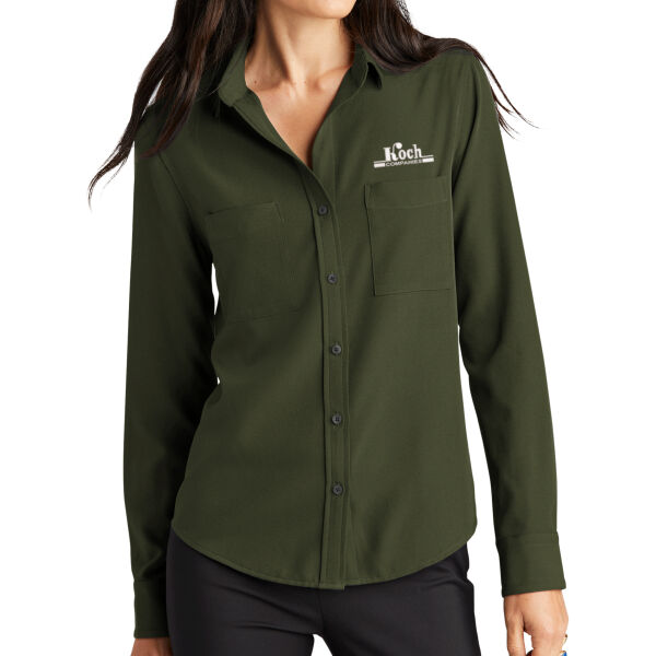 MERCER+METTLE™ Women's Stretch Crepe Long Sleeve Camp Blouse - Embroidered Logo Thumbnail