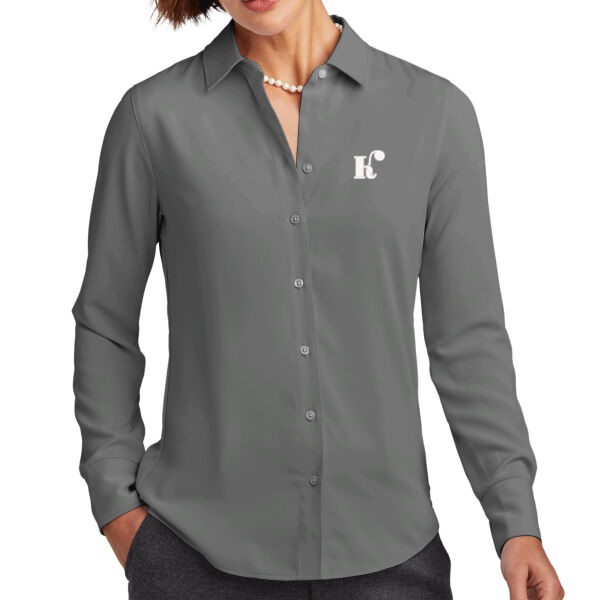 Brooks Brothers® Women’s Full-Button Satin Blouse - Embroidered Logo Thumbnail