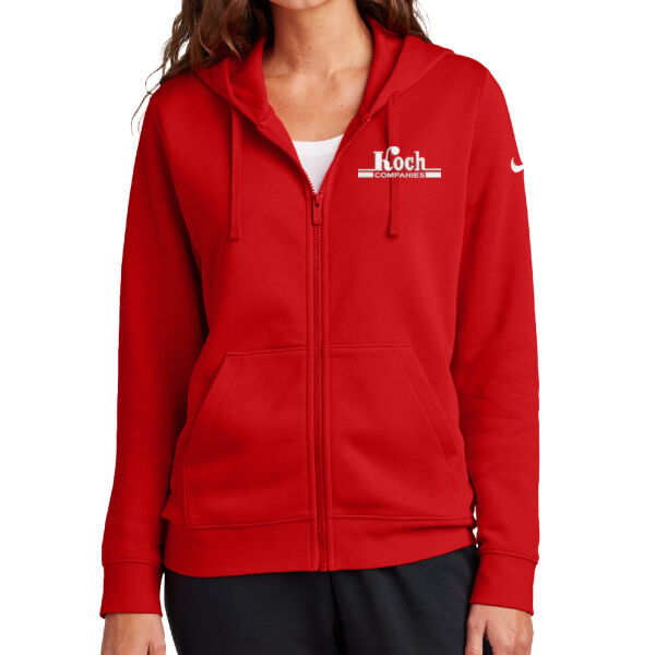 Nike Ladies Club Fleece Sleeve Swoosh Full-Zip Hoodie - Embroidered Logo Thumbnail